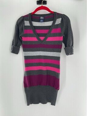 Blue Asphalt Women’s V-Neck Small Striped Tunic Sweater 051